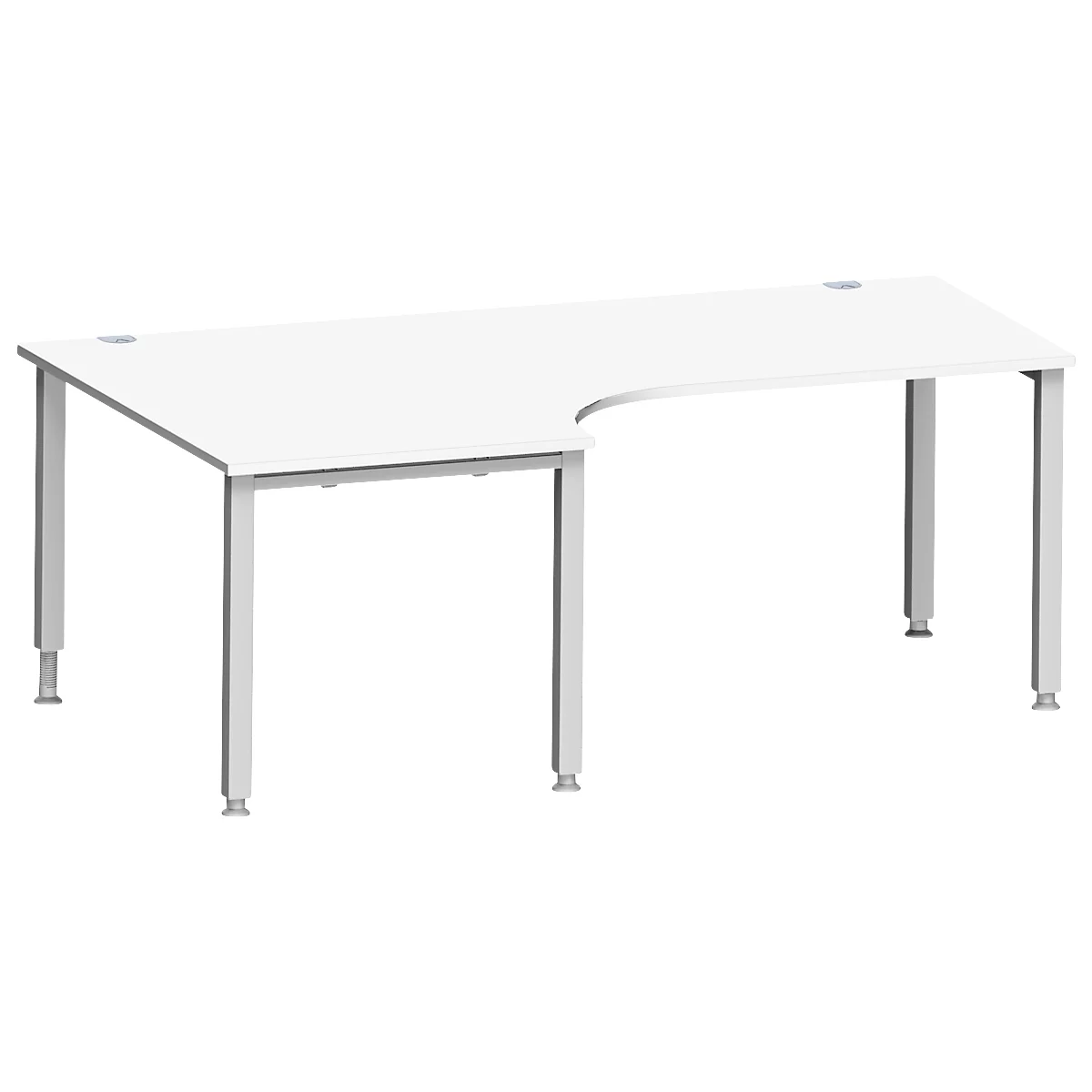 Schäfer Shop Genius escritorio angular MODENA FLEX 90°, extensión izquierda, tubo cuadrado de 4 patas, An 2000 mm, blanco/blanco