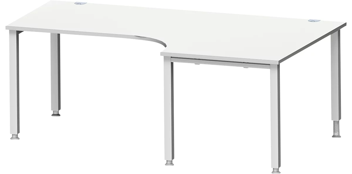 Schäfer Shop Genius escritorio angular MODENA FLEX 90°, fijación a la derecha, pata en T tubo redondo, ancho 2000 mm, gris claro