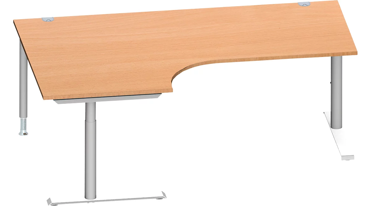 Schäfer Shop Genius escritorio angular MODENA FLEX 90°, fijación a la izquierda, tubo redondo con pata en C, An 2000 mm, haya/blanco