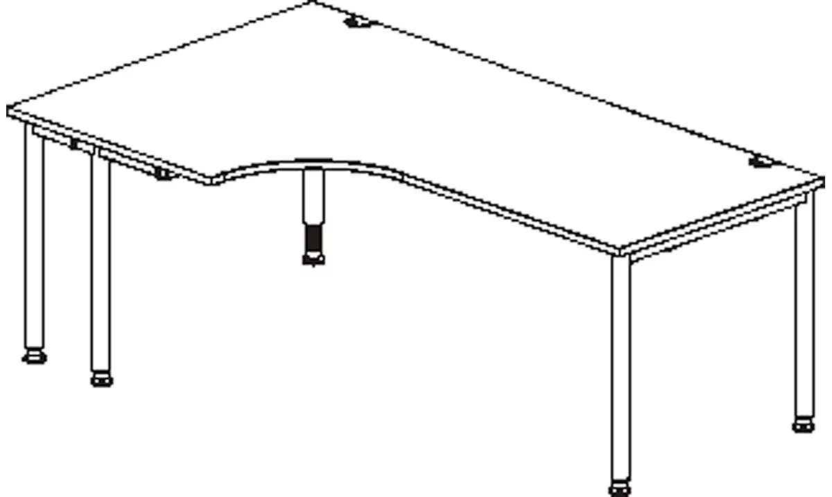 Schäfer Shop Genius escritorio angular MODENA FLEX 90°, fijación a la izquierda, unilateral, paneles laterales acortados, tubo redondo de 4 patas, aluminio blanco/blanco