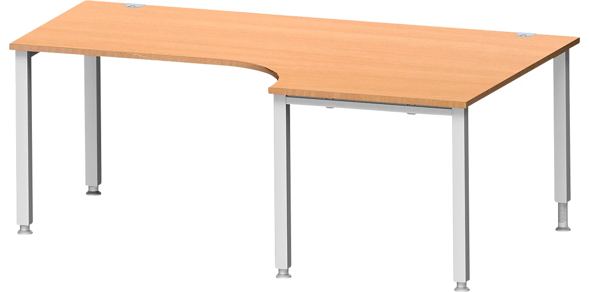 Schäfer Shop Genius escritorio angular MODENA FLEX 90°, fijación derecha, tubo cuadrado de 4 patas, A 2000 mm, haya/blanco