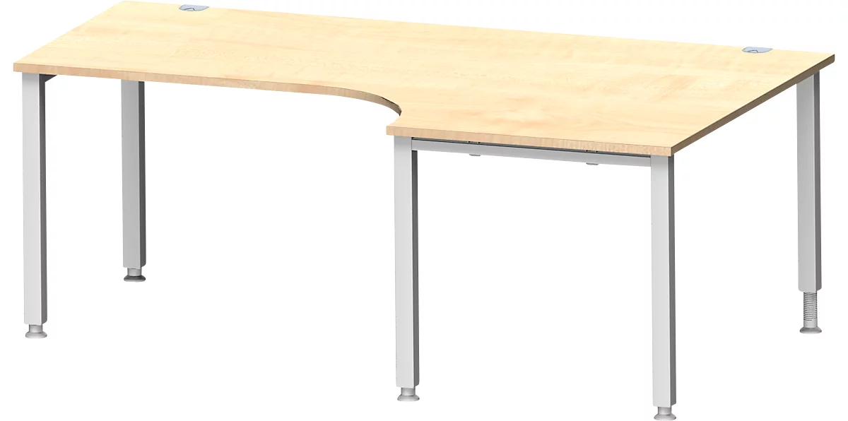 Schäfer Shop Genius escritorio angular MODENA FLEX 90°, fijación derecha, tubo cuadrado de 4 patas, An 2000 mm, arce/blanco