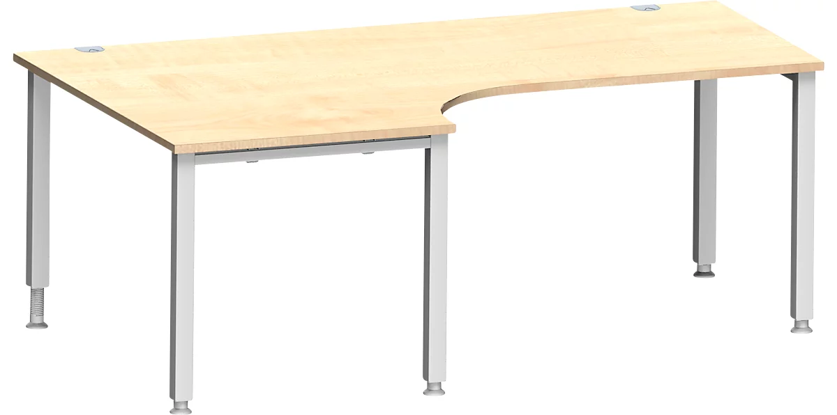 Schäfer Shop Genius escritorio angular MODENA FLEX 90°, fijación izquierda, tubo cuadrado de 4 patas, An 2000 mm, arce/blanco