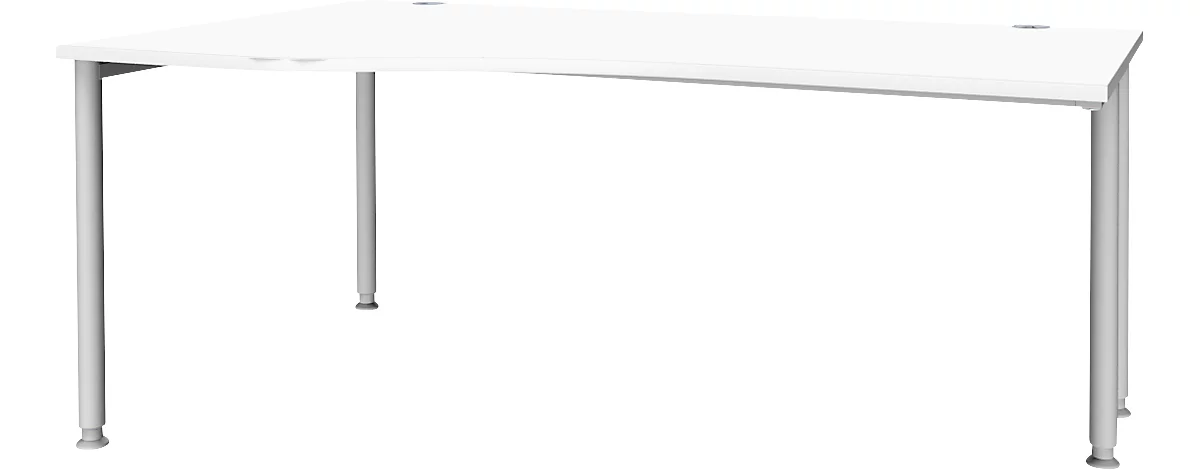 Schäfer Shop Genius escritorio de forma libre MODENA FLEX, fijación a la izquierda, aluminio blanco/blanco