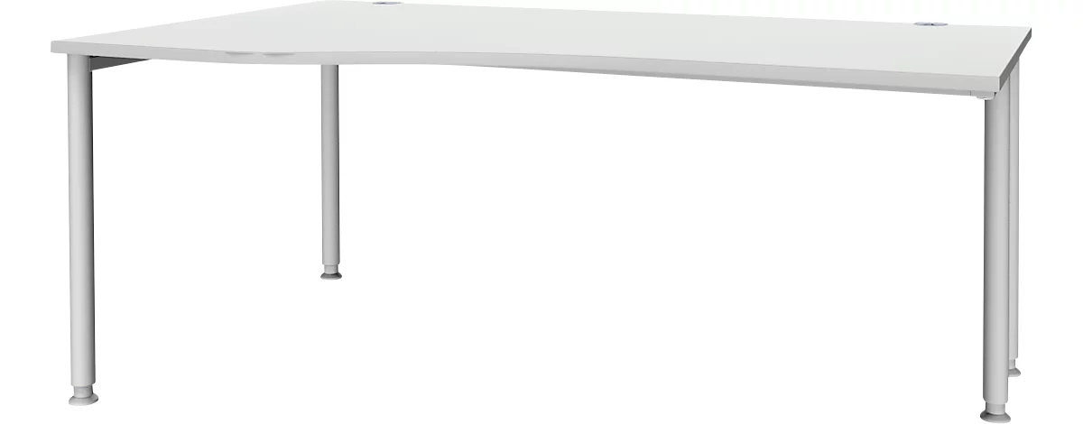 Schäfer Shop Genius escritorio de forma libre MODENA FLEX, fijación a la izquierda, aluminio gris claro/blanco