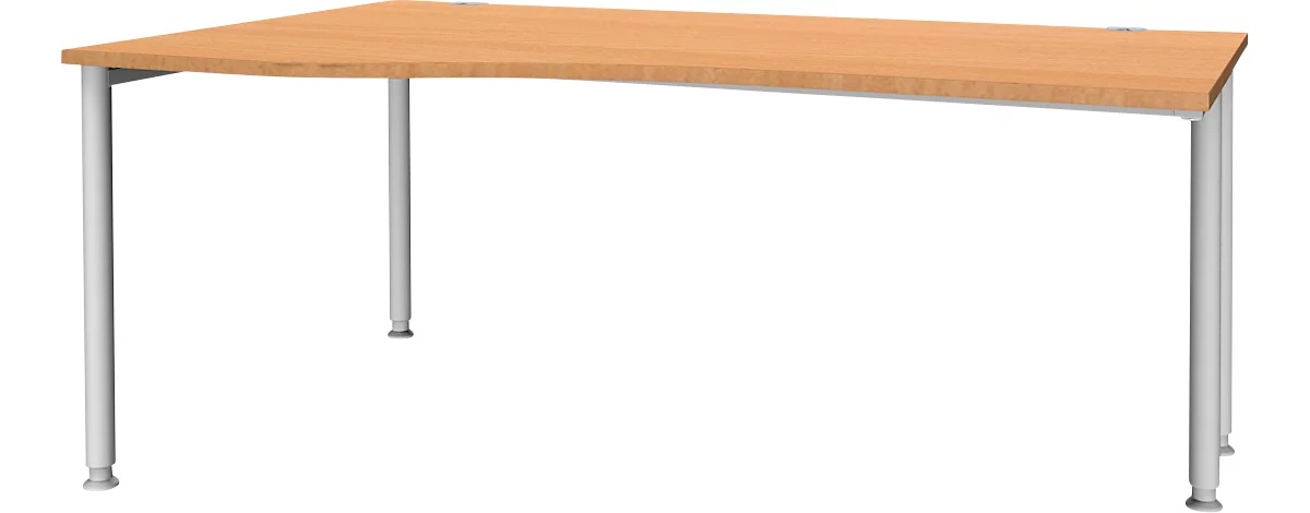 Schäfer Shop Genius escritorio de forma libre MODENA FLEX, fijación a la izquierda, haya/aluminio blanco