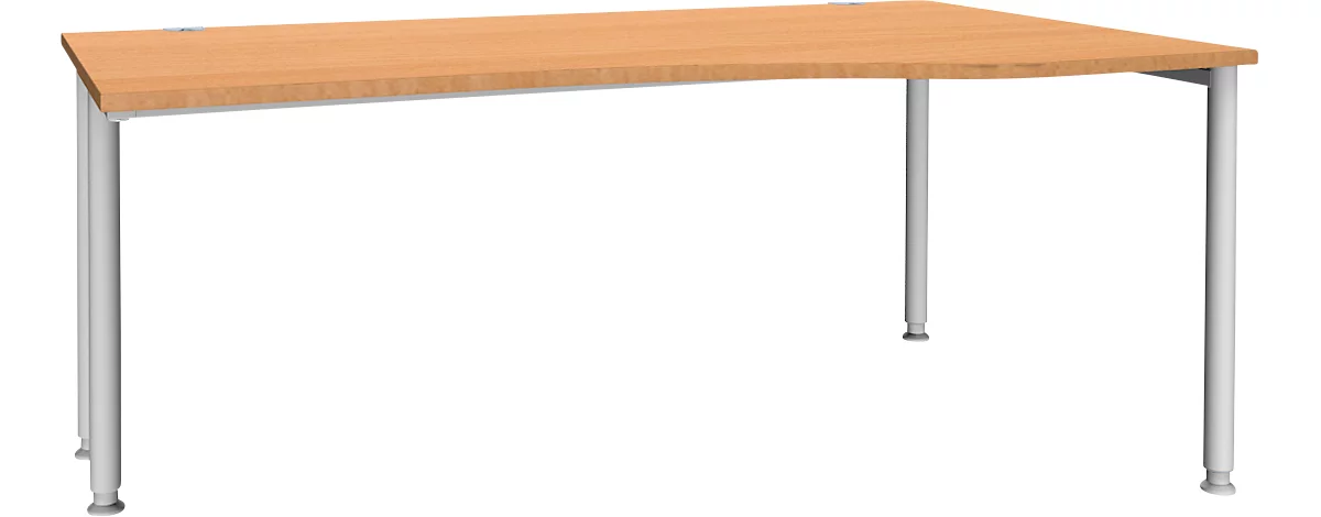 Schäfer Shop Genius escritorio de forma libre MODENA FLEX, fijación derecha, haya/aluminio blanco