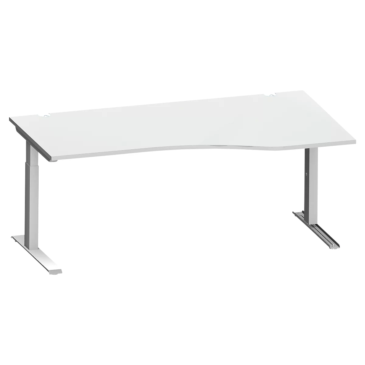 Schäfer Shop Genius escritorio de forma libre MODENA FLEX, tubo rectangular con pie en C, ancho 1800 mm, fijación a la derecha, aluminio gris claro/blanco