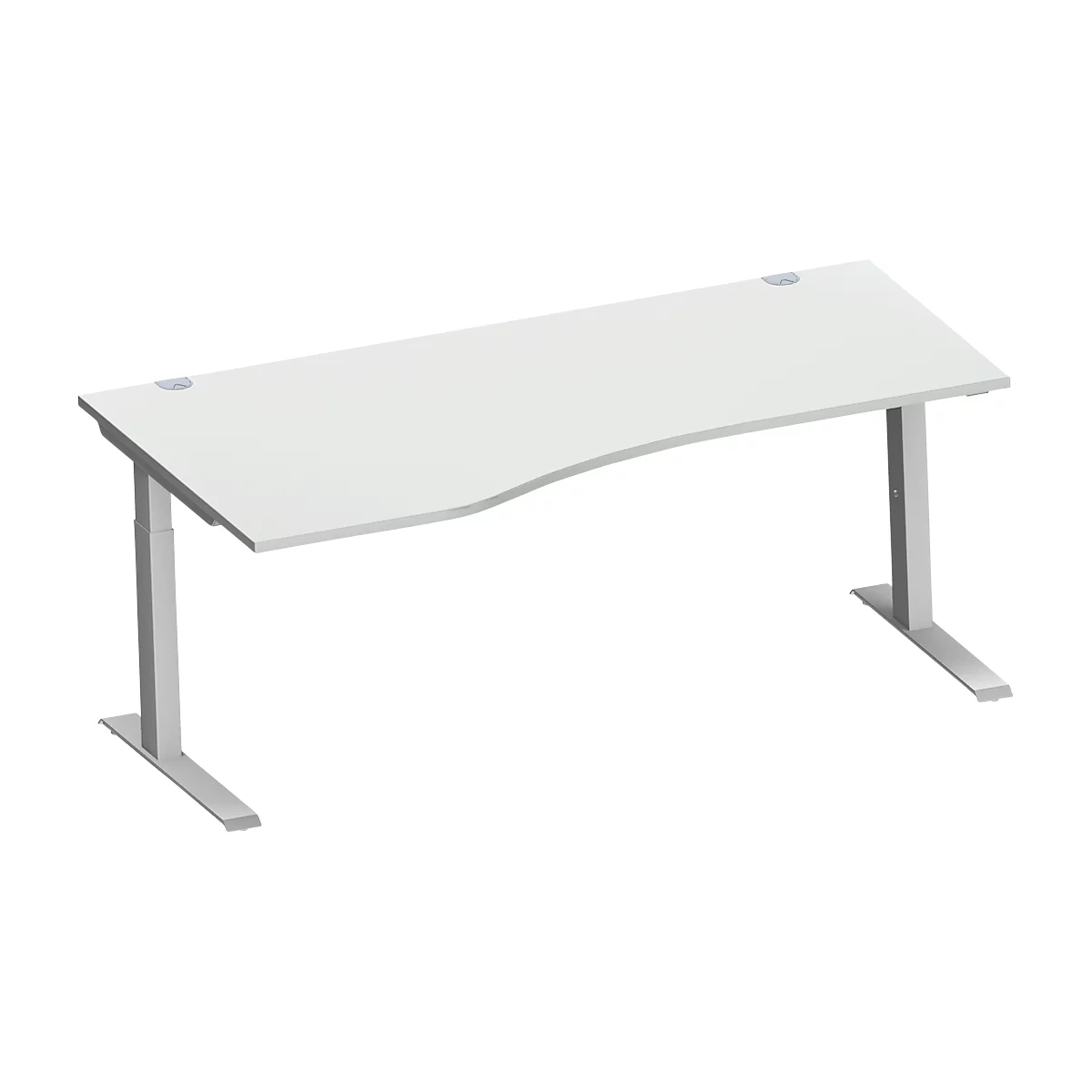 Schäfer Shop Genius escritorio de forma libre MODENA FLEX, tubo rectangular con pie en C, ancho 1800 mm, fijación a la izquierda, aluminio gris claro/blanco