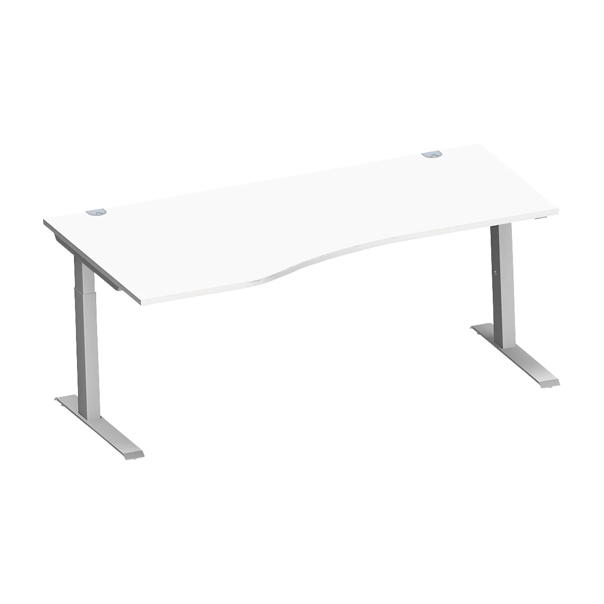 Schäfer Shop Genius escritorio de forma libre MODENA FLEX, tubo rectangular en C, ancho 1800 mm, fijación a la izquierda, aluminio blanco/blanco