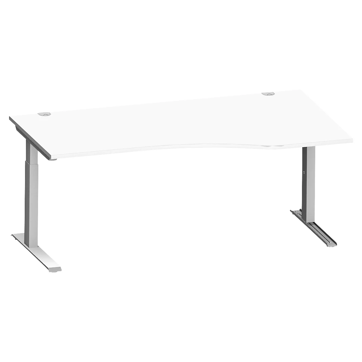 Schäfer Shop Genius escritorio de forma libre MODENA FLEX, tubo rectangular en C, ancho 1800 mm, fijación derecha, aluminio blanco/blanco