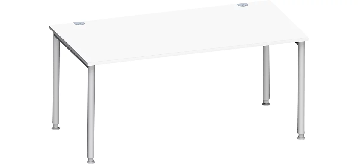 Schäfer Shop Genius Escritorio MODENA FLEX, 4 patas de tubo redondo, An 1600 x P 800 mm, blanco/aluminio blanco 
