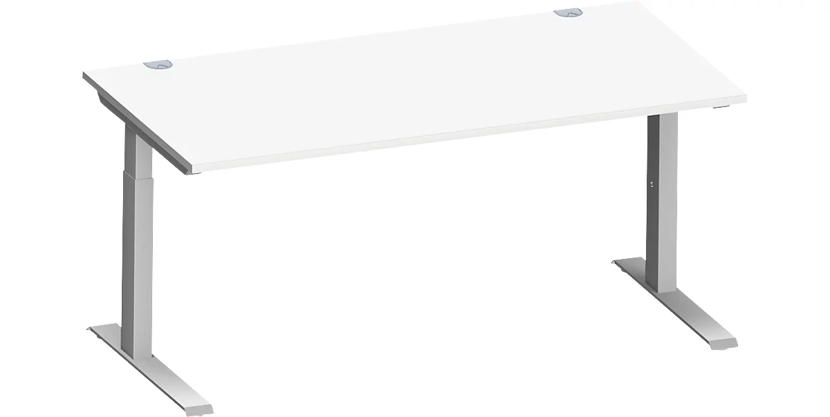 Schäfer Shop Genius Escritorio MODENA FLEX, tubo rectangular con pie en C, ancho 1600 x fondo 800 mm, aluminio blanco/blanco