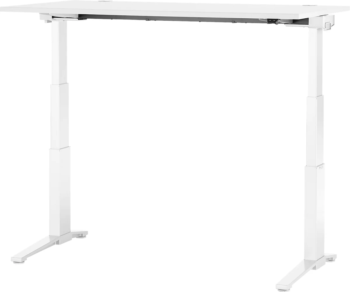 Schäfer Shop Genius Escritorio PLANOVA ergoSTYLE, pata en C, rectangular, ajustable en altura eléctr. 2 niveles, An 1600 mm, blanco/blanco 
