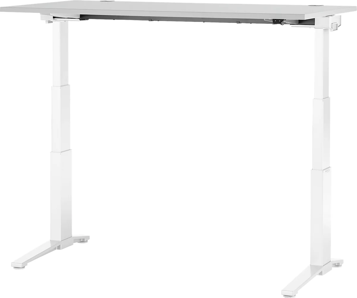 Schäfer Shop Genius Escritorio PLANOVA ergoSTYLE, pata en C, rectangular, ajustable en altura eléctr. 2 niveles, An 1600 mm, gris luminoso/blanco 
