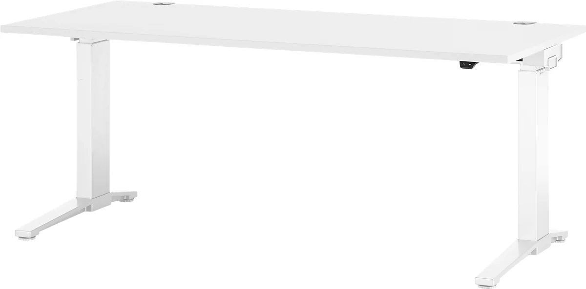 Schäfer Shop Genius Escritorio PLANOVA ergoSTYLE, pata en C, rectangular, ajustable en altura eléctr. en 1 nivel, An 1800 mm, blanco/blanco 