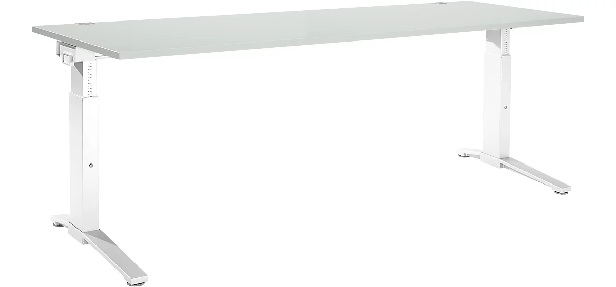 Schäfer Shop Genius Escritorio PLANOVA ergoSTYLE, pata en C, rectangular, ajustable en altura man., An 2000 x P 800 x Al 675-895 mm, gris luminoso/blanco 