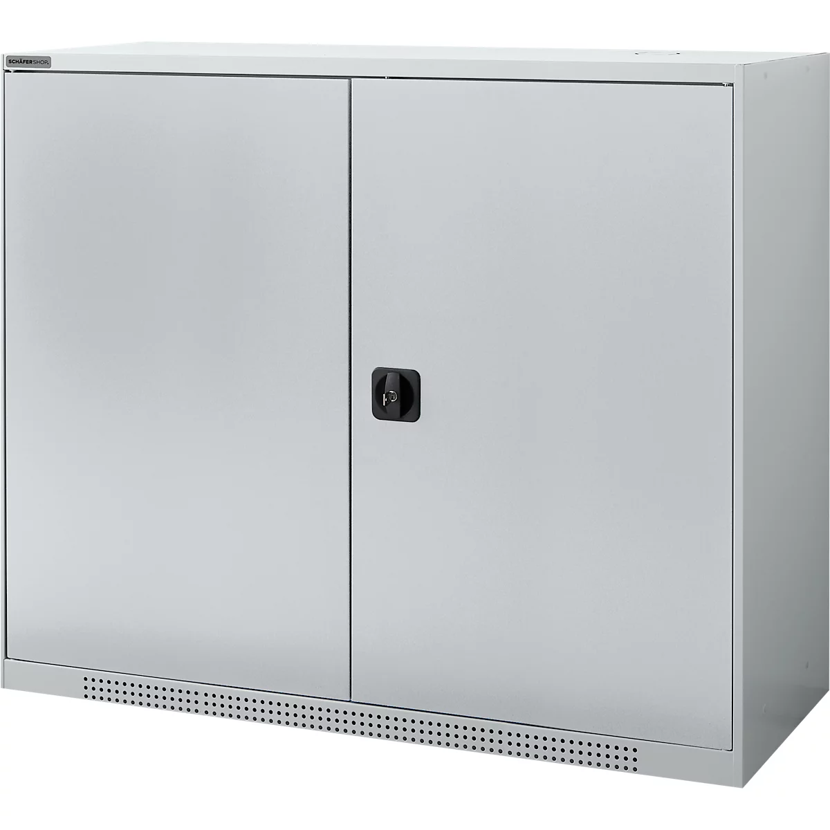 Schäfer Shop Genius Flügeltürenschrank FS, Stahl, mit Belüftungslöchern, B 1343 x T 520 x H 1105 mm, 3 OH, Weißalu/Weißalu, bis 450 kg