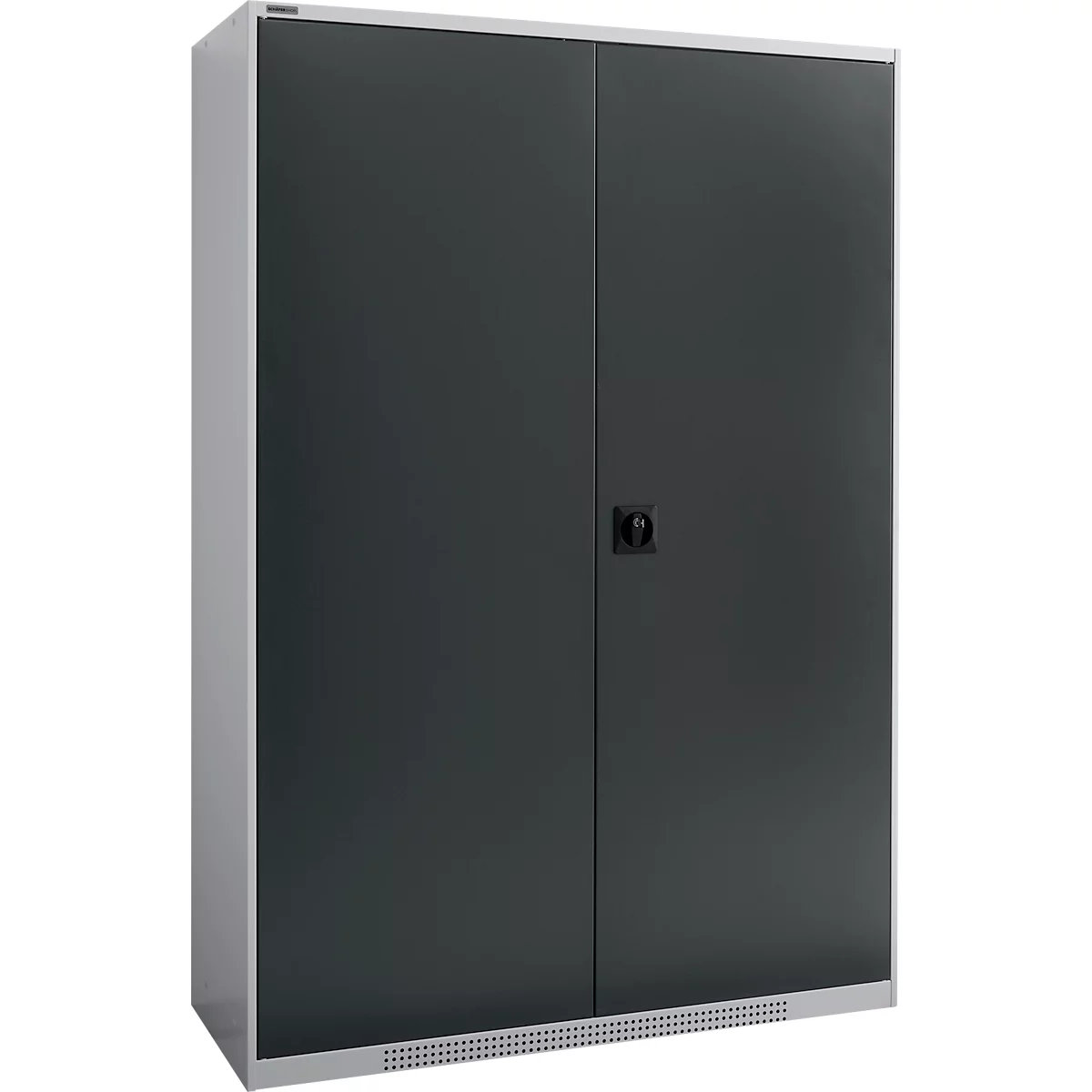 Schäfer Shop Genius Flügeltürenschrank FS, Stahl, mit Belüftungslöchern, B 1343 x T 520 x H 1950 mm, 5 OH, Weißalu/Anthrazitgrau, bis 750 kg