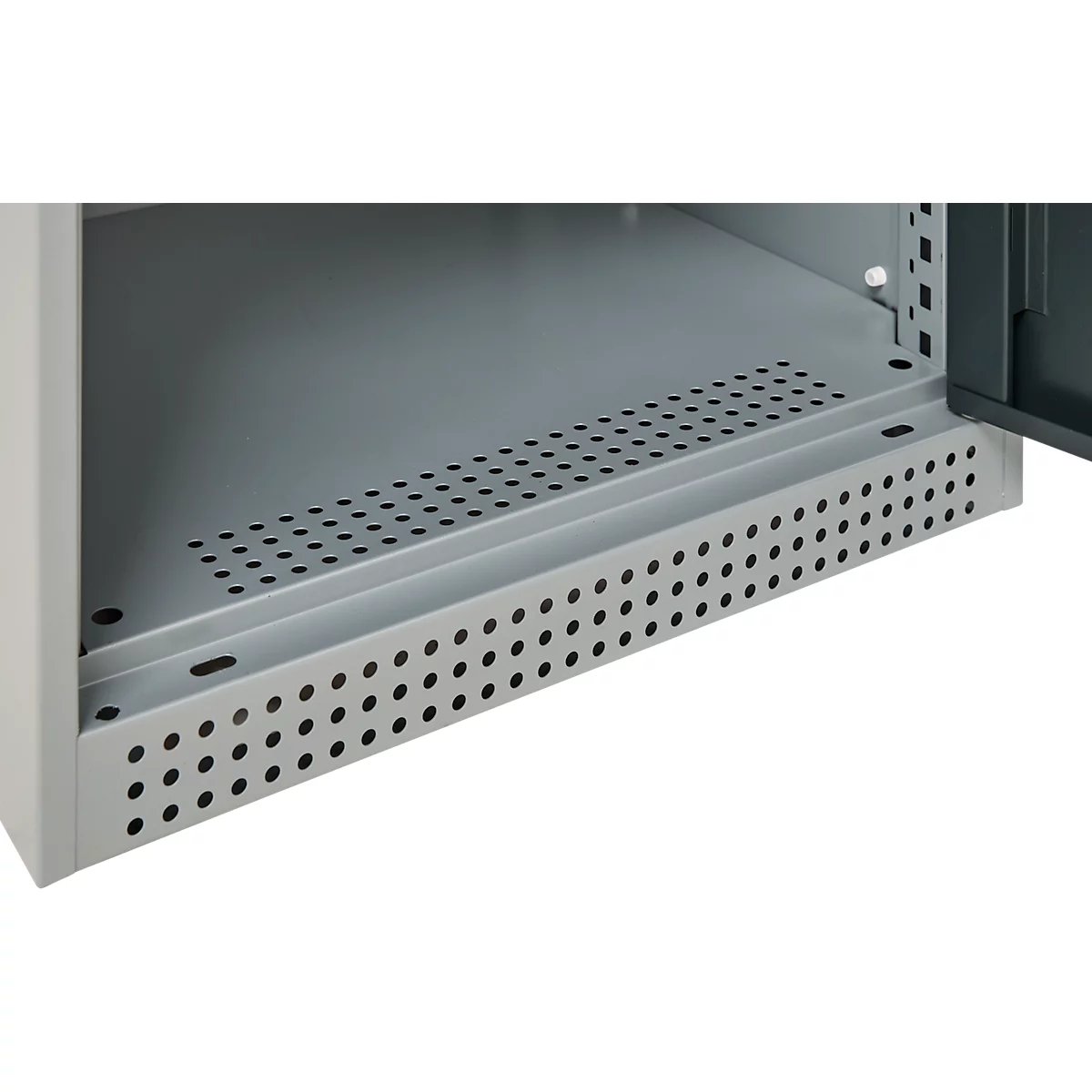Schäfer Shop Genius Flügeltürenschrank FS, Stahl, mit Belüftungslöchern, B 545 x T 520 x H 1105 mm, 3 OH, Weißalu/Anthrazitgrau, bis 150 kg