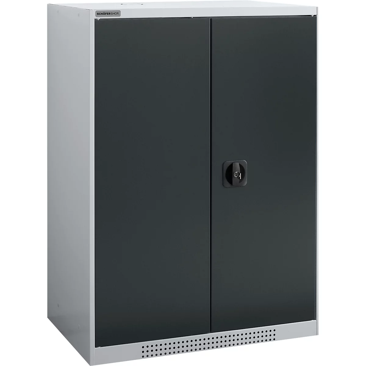 Schäfer Shop Genius Flügeltürenschrank FS, Stahl, mit Belüftungslöchern, B 810 x T 520 x H 1105 mm, 3 OH, Weißalu/Anthrazitgrau, bis 180 kg
