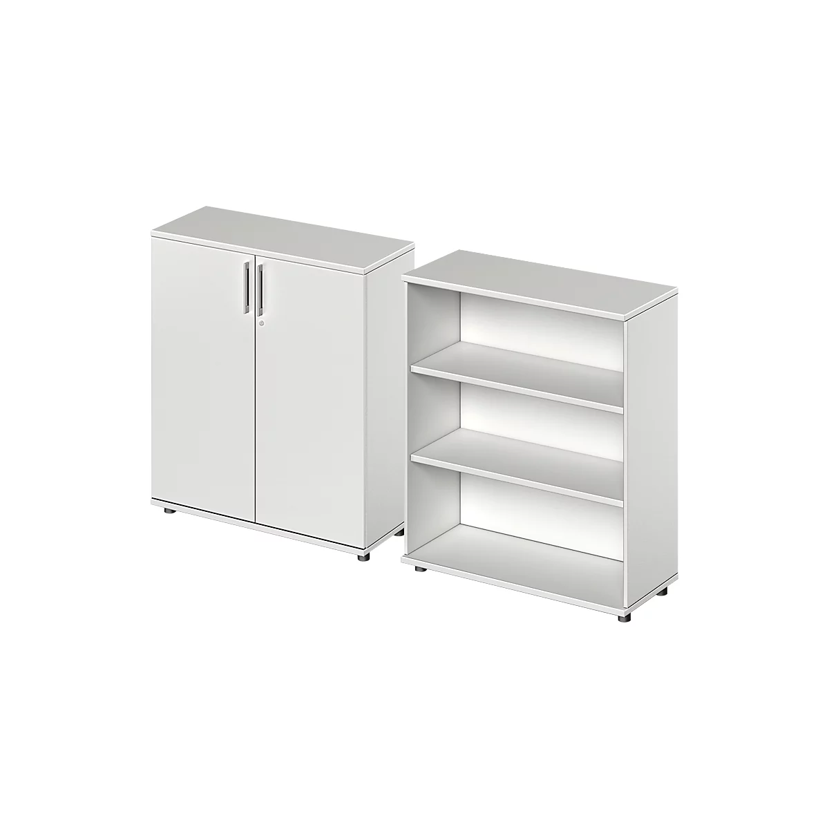 Schäfer Shop Genius Flügeltürenschrank + Regal TETRIS WOOD, 3 Ordnerhöhen, jeweils B 1000 mm, lichtgrau