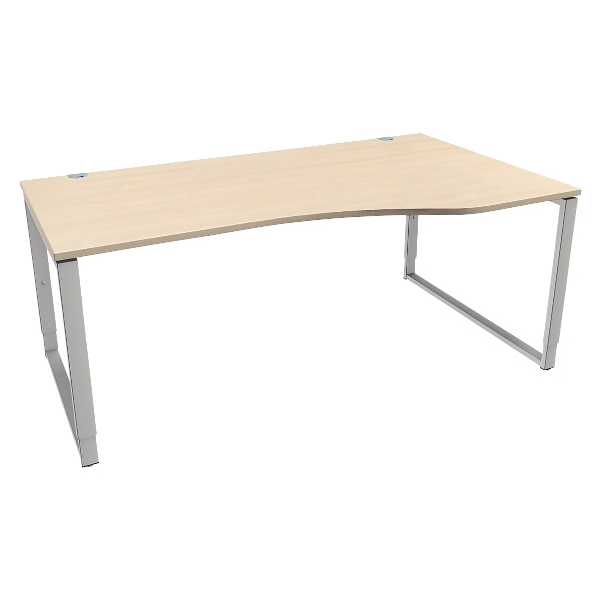 Schäfer Shop Genius Freiformschreibtisch MODENA FLEX, Bügelfuß, manuell höhenverstellbar, Ansatz rechts, B 1800 mm, Ahorn-Dekor