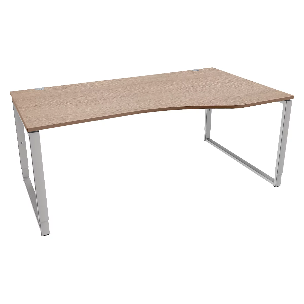 Schäfer Shop Genius Freiformschreibtisch MODENA FLEX, Bügelfuß, manuell höhenverstellbar, Ansatz rechts, B 1800 mm, Eiche-Dekor