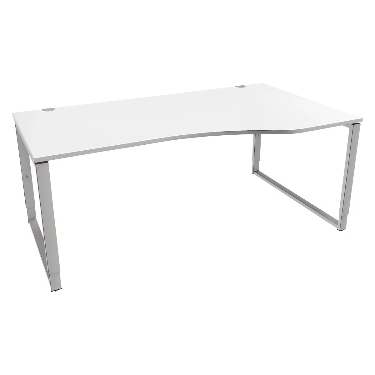 Schäfer Shop Genius Freiformschreibtisch MODENA FLEX, Bügelfuß, manuell höhenverstellbar, Ansatz rechts, B 1800 mm, weiß