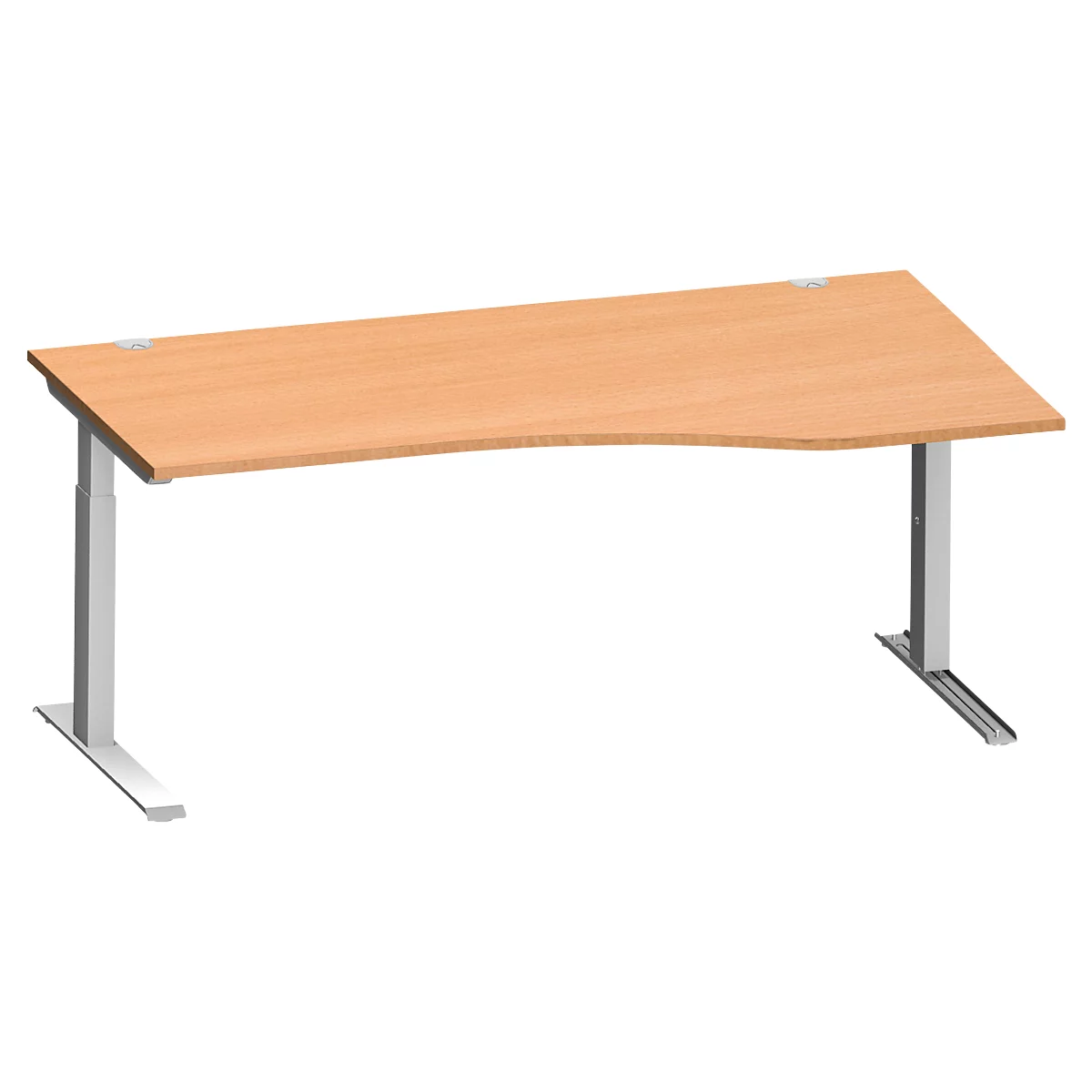 Schäfer Shop Genius Freiformschreibtisch MODENA FLEX, C-Fuß-Rechteckrohr, B 1800 mm, Ansatz rechts, Buche/weißalu