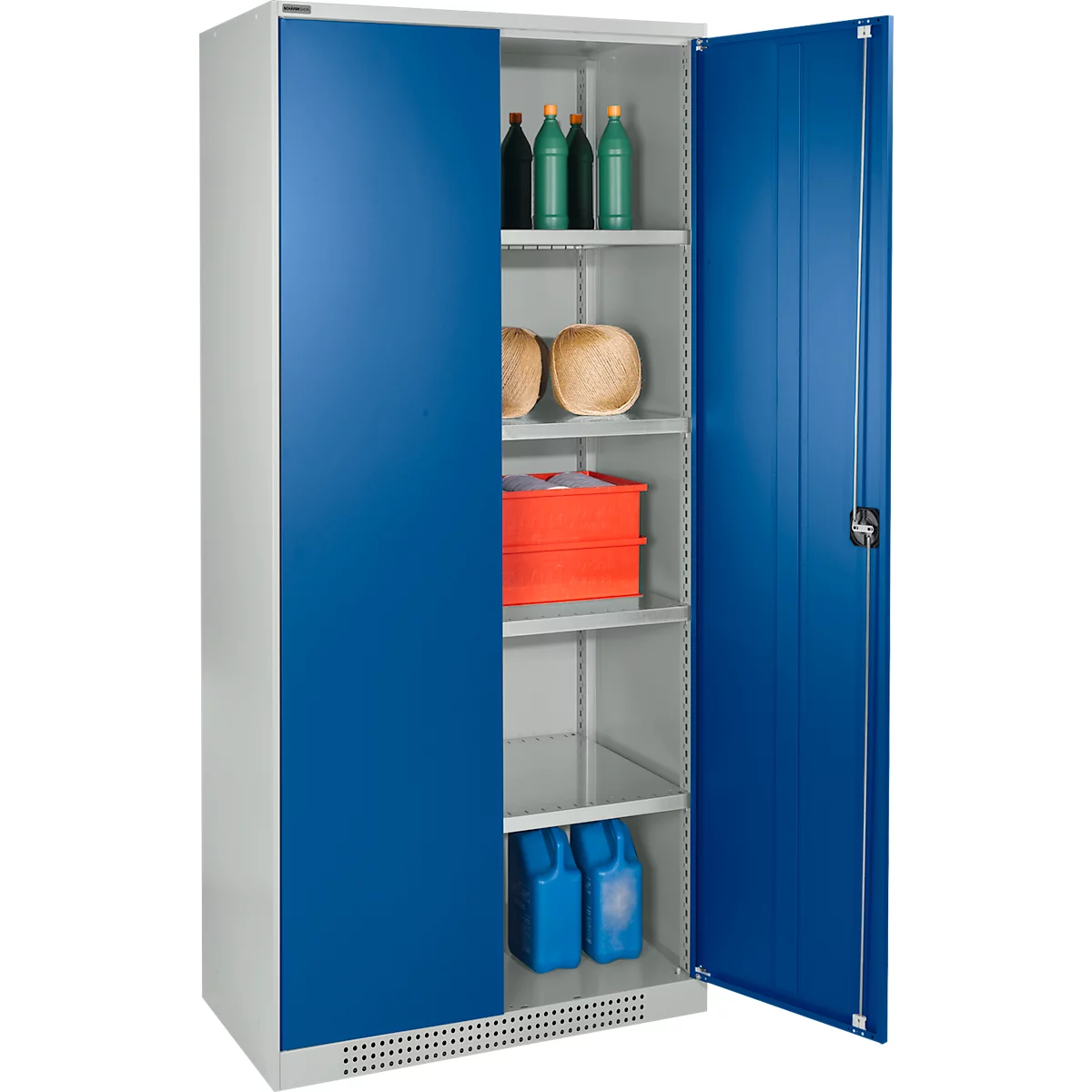 Schäfer Shop Genius FS armoire à portes battantes, acier, avec aérations, L 810 x P 520 x H 1950 mm, 5 OH, gris clair/bleu gentiane, jusqu'à 300 kg