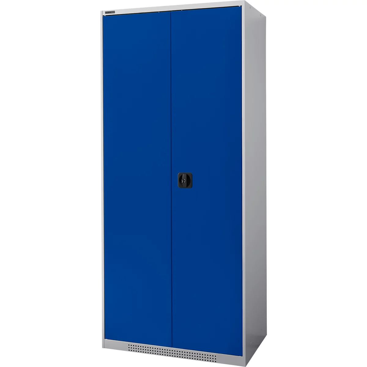 Schäfer Shop Genius FS armoire à portes battantes, acier, avec trous de ventilation, L 810 x P 520 x H 1950 mm, 5 classeurs, aluminium blanc/bleu gentiane, jusqu'à 300 kg