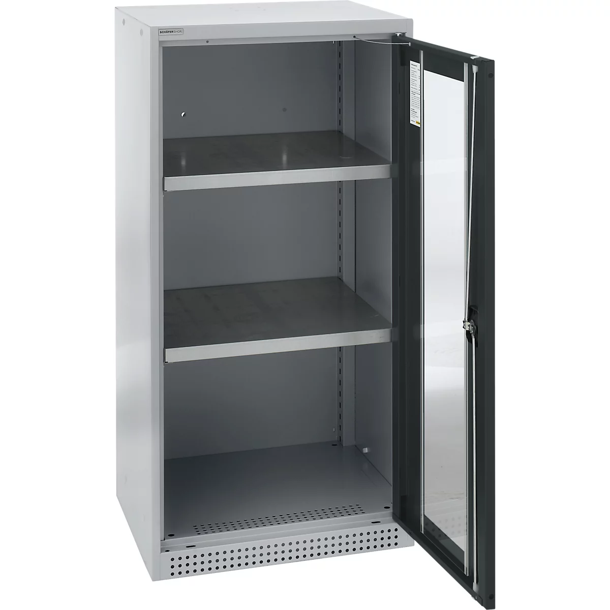 Schaefer Shop Genius FS deurkast, 3 OH, afsluitbaar, 2 legborden, tot 250 kg, B 545 mm, staal, alu wit RAL 9006/antracietgrijs RAL 7016