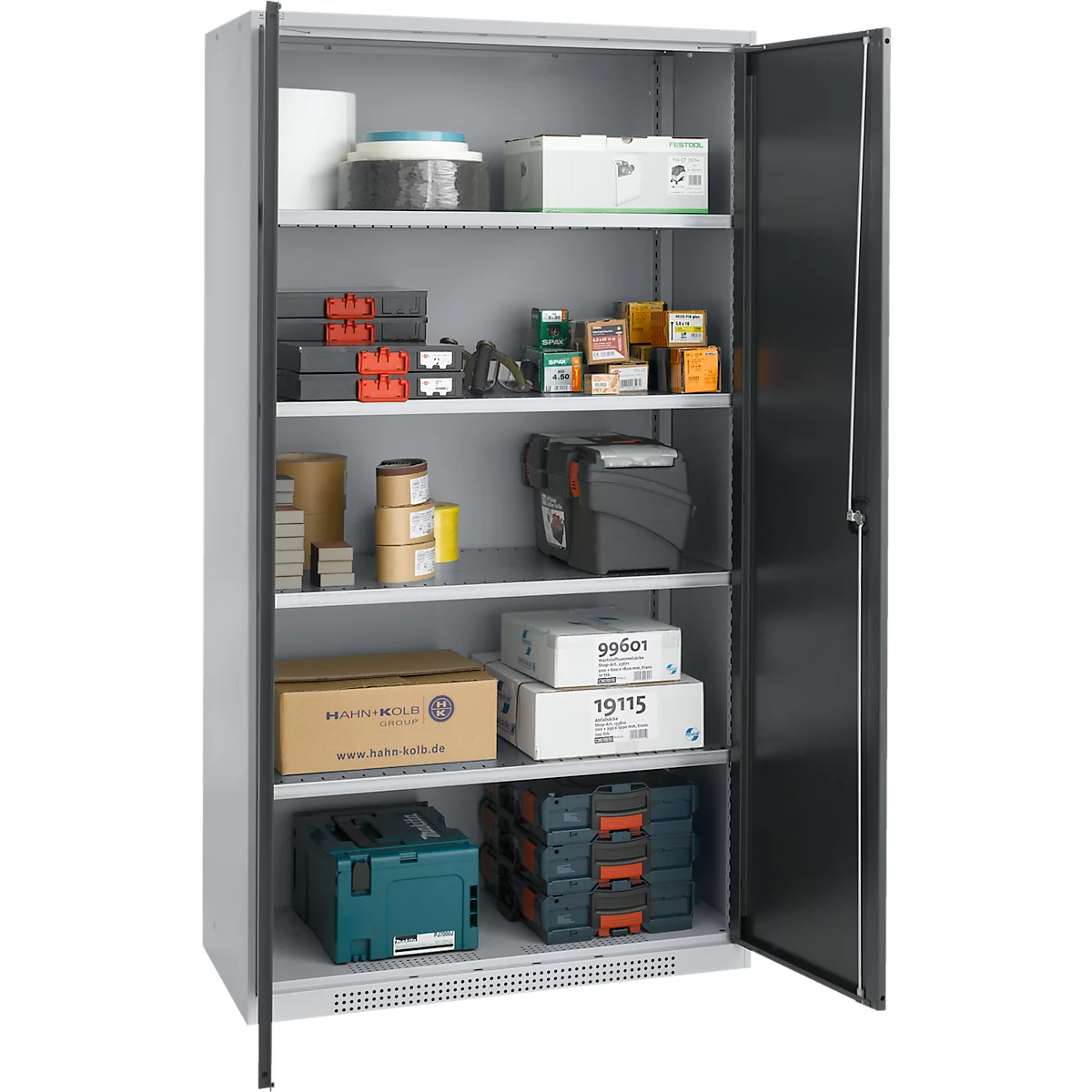Schäfer Shop Genius FS vleugeldeurkast, staal, met ventilatiegaten, B 1055 x D 520 x H 1950 mm, 5 OH, witaluminium/antracietgrijs, tot 500 kg