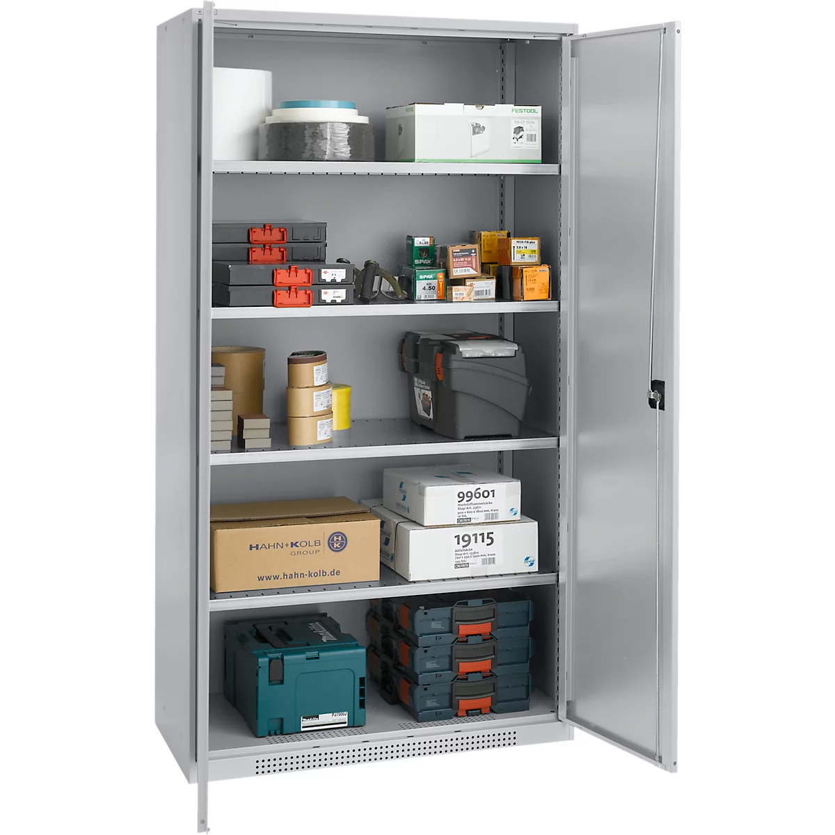 Schäfer Shop Genius FS vleugeldeurkast, staal, met ventilatiegaten, B 1055 x D 520 x H 1950 mm, 5 OH, witaluminium/wit-aluminium, tot 500 kg