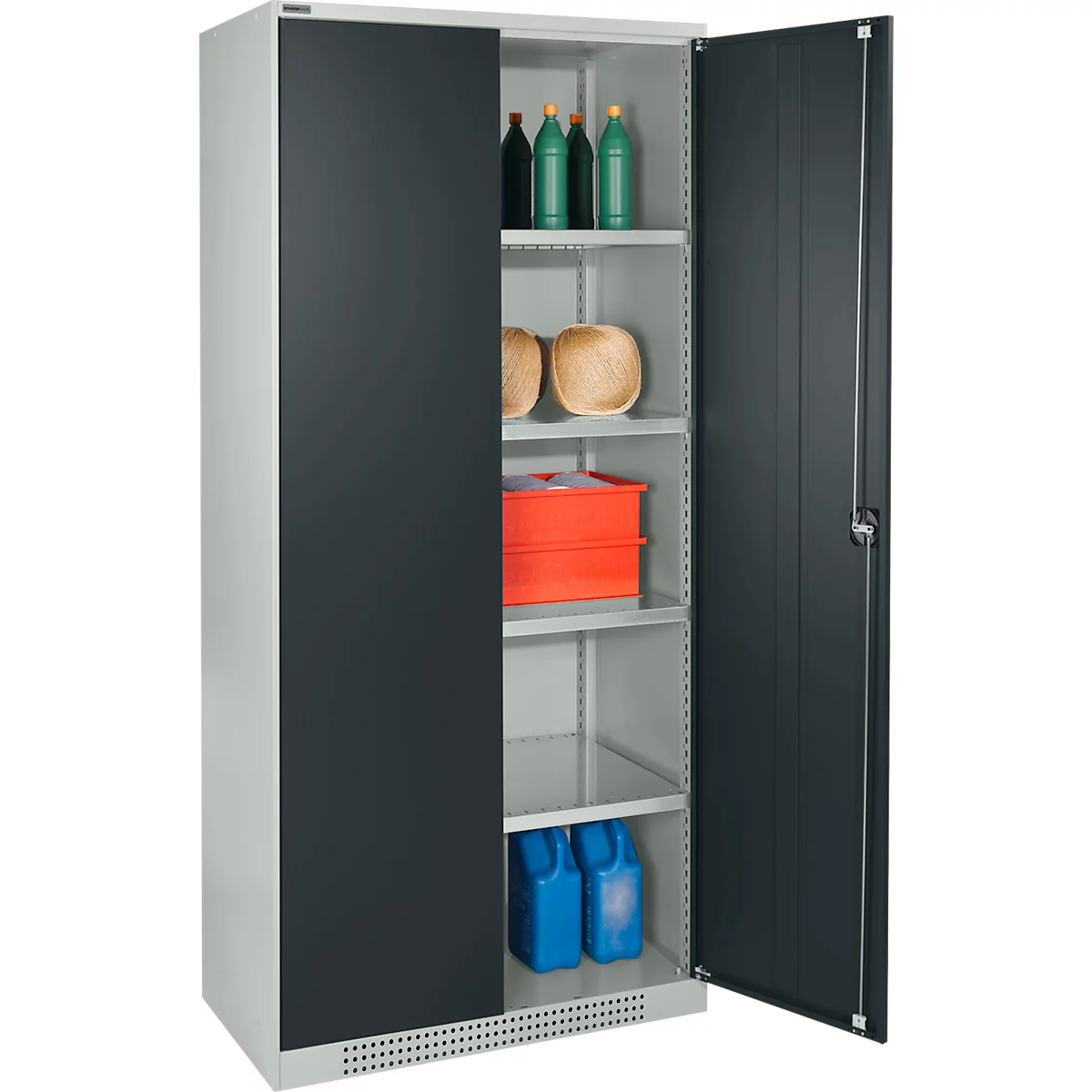Schäfer Shop Genius FS vleugeldeurkast, staal, met ventilatiegaten, B 810 x D 520 x H 1950 mm, 5 OH, lichtgrijs/antracietgrijs, tot 300 kg