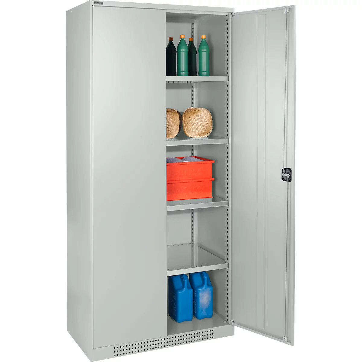 Schäfer Shop Genius FS vleugeldeurkast, staal, met ventilatiegaten, B 810 x D 520 x H 1950 mm, 5 OH, lichtgrijs/lichtgrijs, tot 300 kg