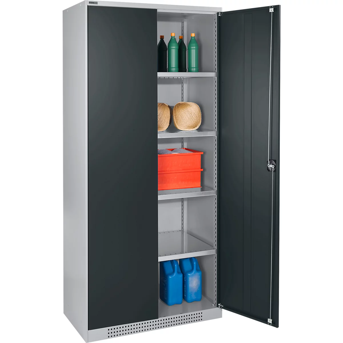 Schäfer Shop Genius FS vleugeldeurkast, staal, met ventilatiegaten, B 810 x D 520 x H 1950 mm, 5 OH, witaluminium/antracietgrijs, tot 300 kg