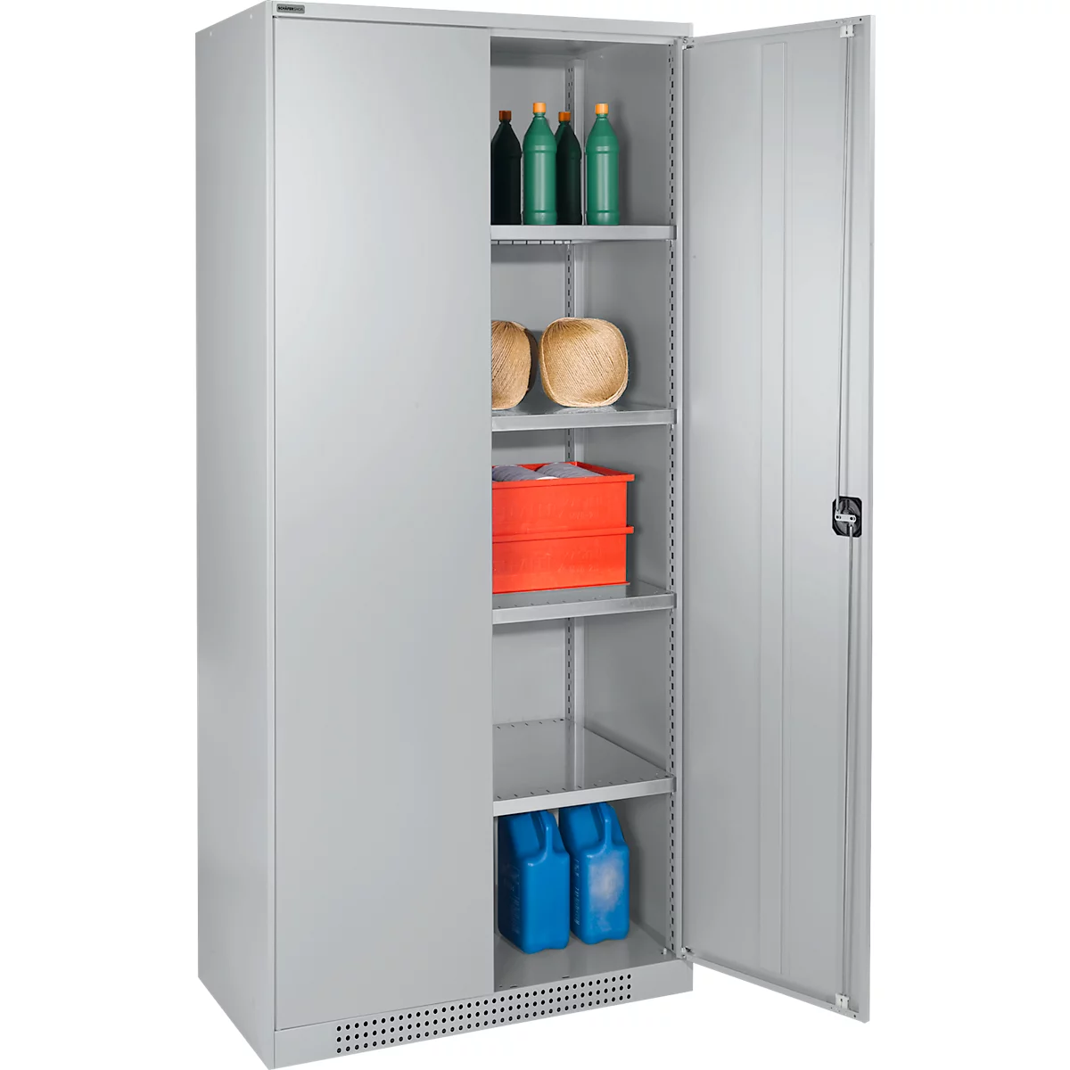 Schäfer Shop Genius FS vleugeldeurkast, staal, met ventilatiegaten, B 810 x D 520 x H 1950 mm, 5 OH, witaluminium/wit-aluminium, tot 300 kg