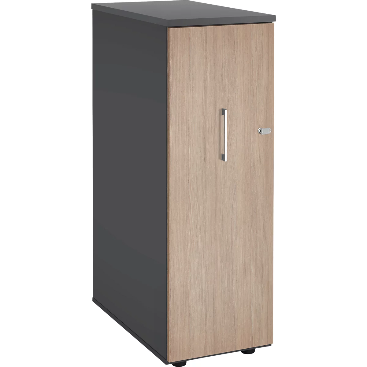 Schäfer Shop Genius Hochcontainer TETRIS WOOD, 3 Schübe + 1 Utensilienauszug, B 424 x T 803 x H 1296 mm, graphit/Eiche