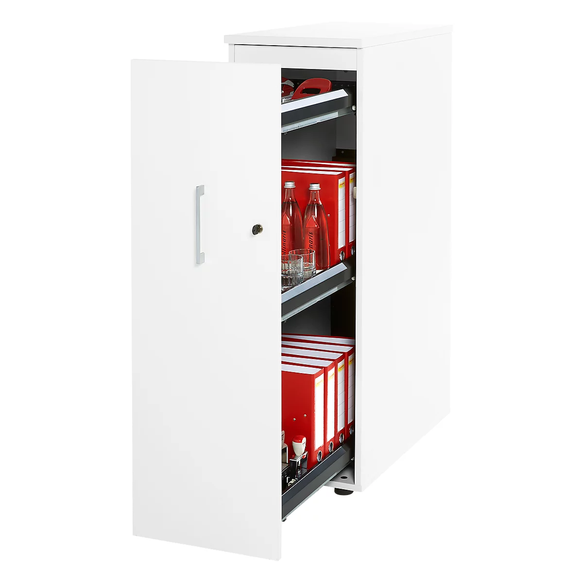 Schäfer Shop Genius Hochcontainer TETRIS WOOD, 3 Schübe + 1 Utensilienauszug, B 424 x T 803 x H 1296 mm, weiß