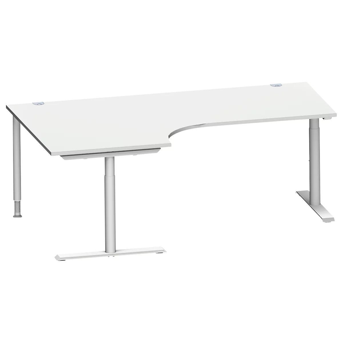 Schäfer Shop Genius hoekbureau MODENA FLEX 90°, aanbouw links, T-poot ronde buis, B 2000 mm, lichtgrijs