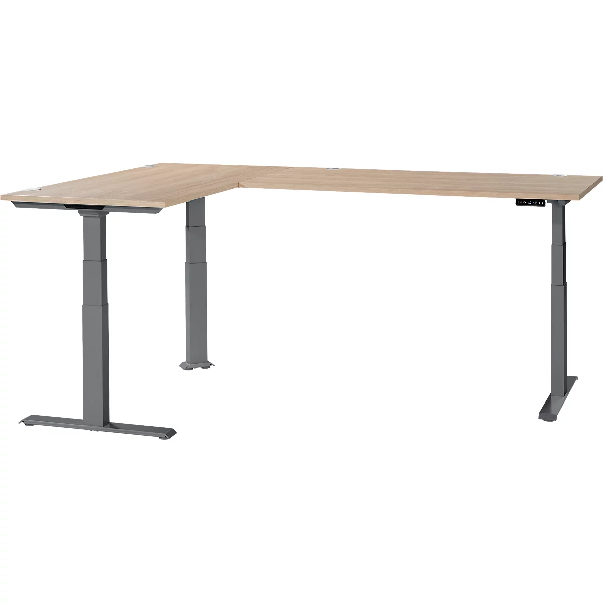 Schäfer Shop Genius hoekbureau Modena Flex, elektrisch in hoogte verstelbaar, hoek 90° aan beide zijden, B 2000 x D 2000 mm, eiken/antraciet