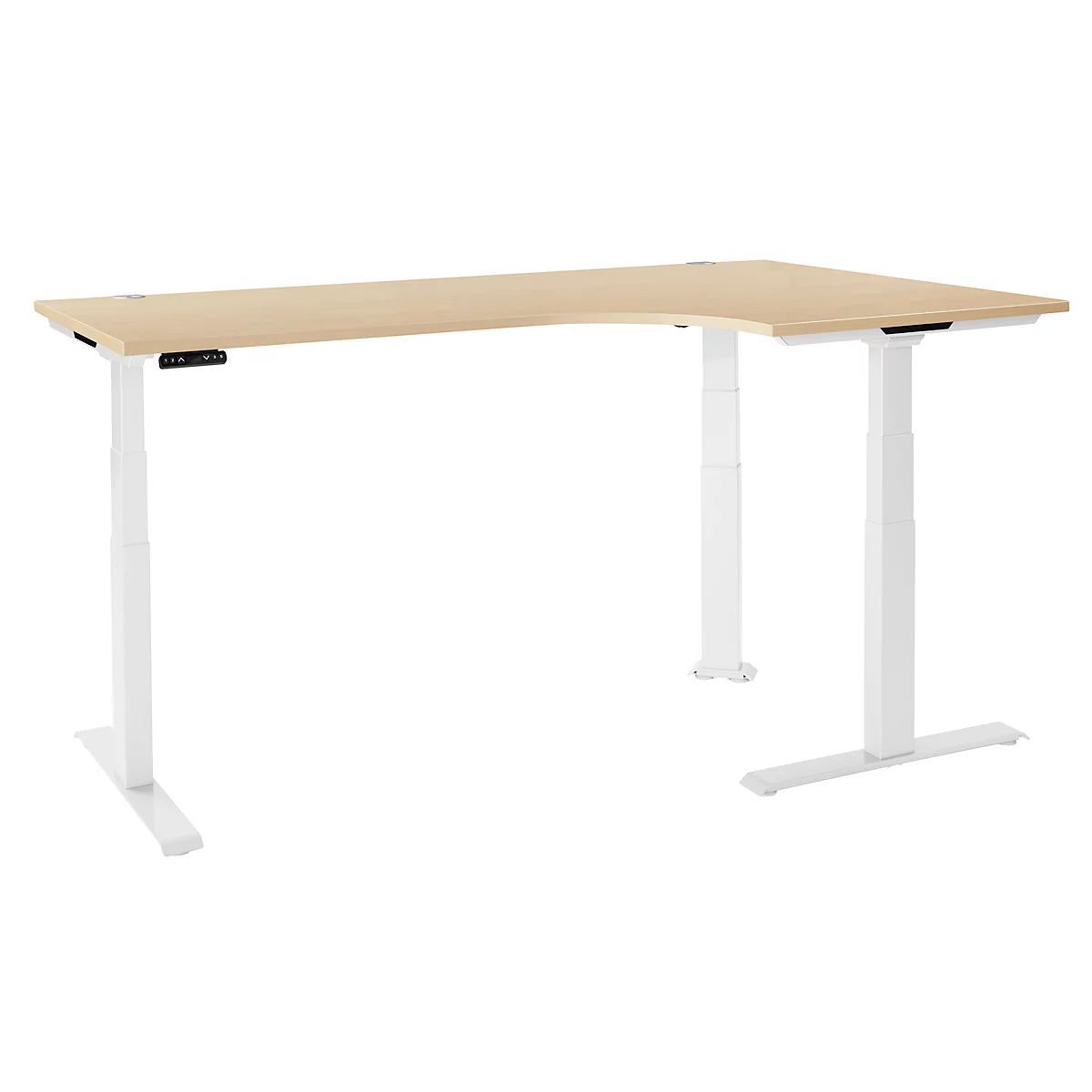 Schäfer Shop Genius hoekbureau Modena Flex, elektrisch in hoogte verstelbaar, hoek 90°, T-voet, B 2000 mm, ahorn/wit