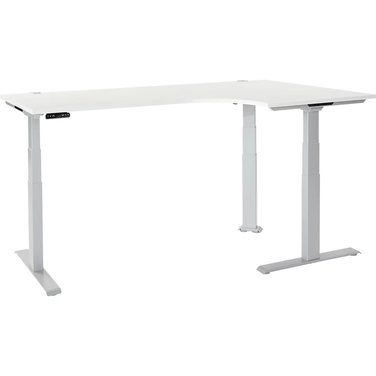 Schäfer Shop Genius hoekbureau Modena Flex, elektrisch in hoogte verstelbaar, hoek 90°, T-voet, B 2000 mm, aluminium wit/wit