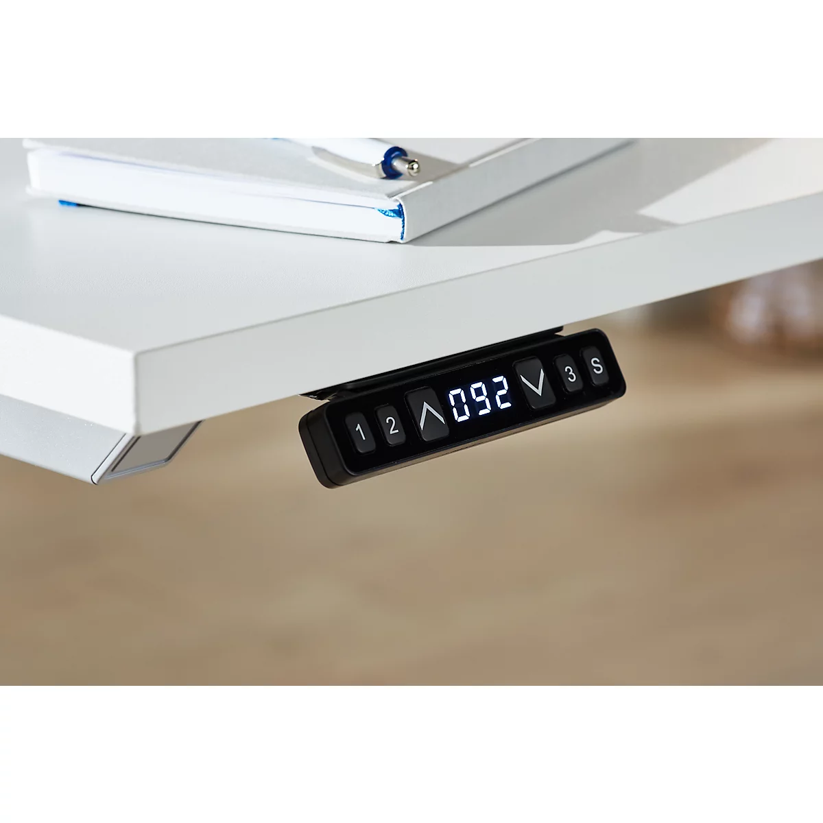 Schäfer Shop Genius hoekbureau Modena Flex, elektrisch in hoogte verstelbaar, hoek 90°, T-voet, B 2000 mm, aluminium wit/wit