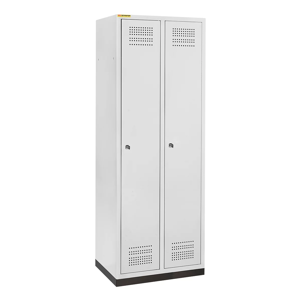 Schäfer Shop Genius Kledinglocker met fitting, 2 compartimenten, 300 mm compartimentbreedte, cilinderslot, lichtgrijs/lichtgrijs