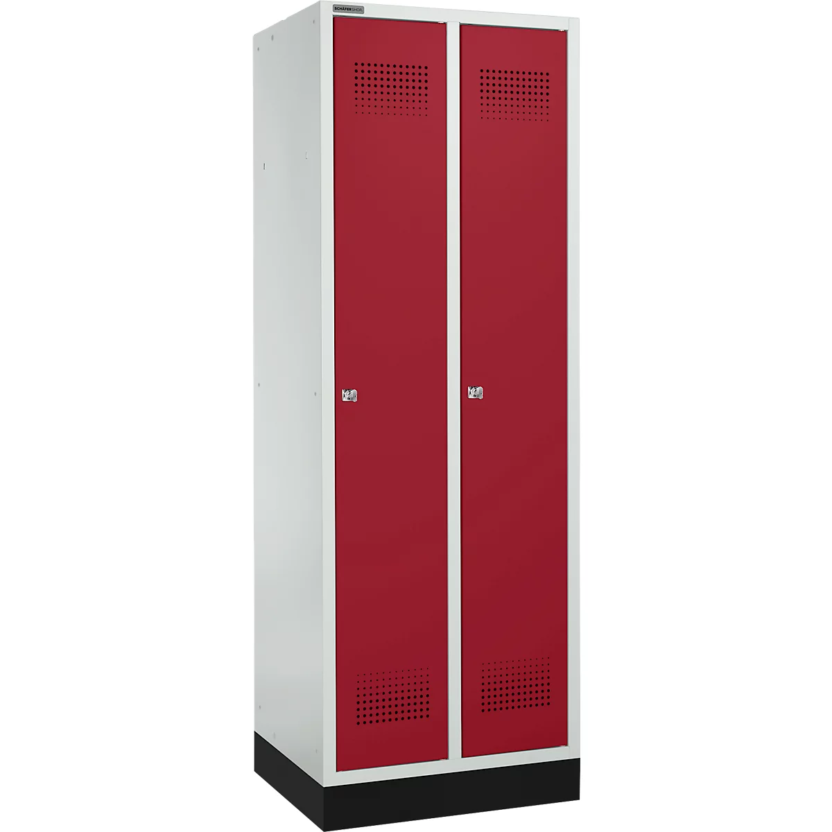 Schäfer Shop Genius Kledinglocker met fitting, 2 compartimenten, 300 mm compartimentbreedte, cilinderslot, lichtgrijs/robijnrood
