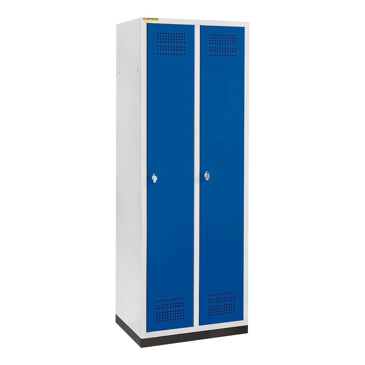 Schäfer Shop Genius Kledinglocker met fitting, 2 compartimenten, 300 mm compartimentbreedte, veiligheidsdraaigrendelslot, lichtgrijs/gentiaanblauw
