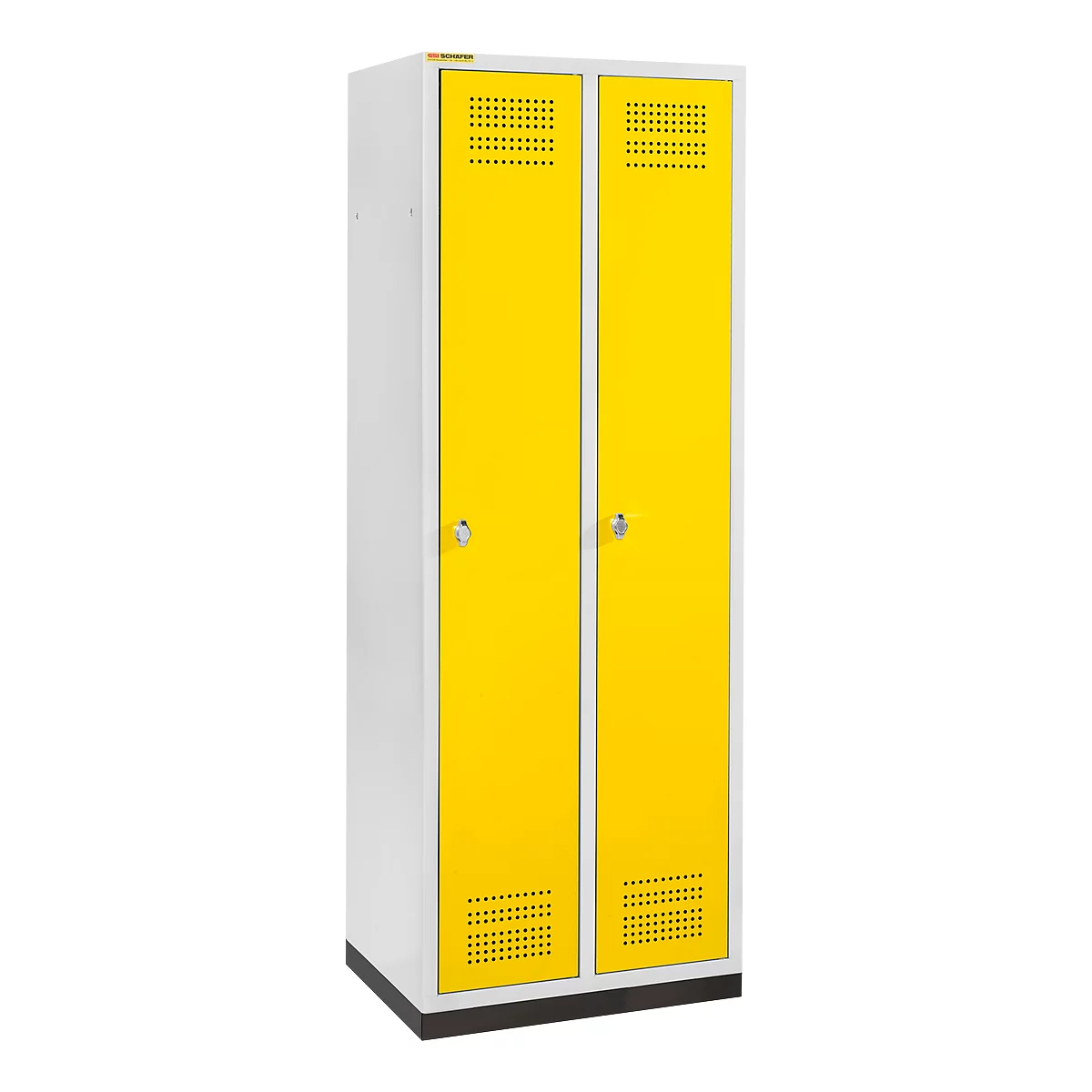 Schäfer Shop Genius Kledinglocker met fitting, 2 compartimenten, 300 mm compartimentbreedte, veiligheidsdraaigrendelslot, lichtgrijs/koolzaadgeel